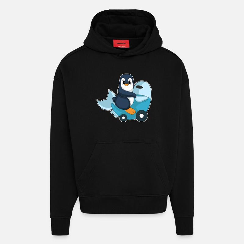 Pinguin Motorroller - Hoodie- made by SPREAD - SOLID BLACK