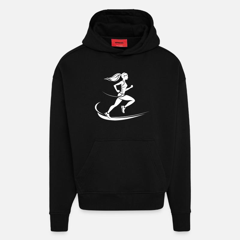 Dessin du coureur - Sweat à capuche bio épais oversize fabriqué en UE - SOLID BLACK