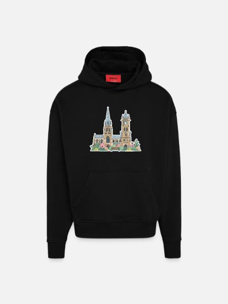 Leicester Skyline Clock Tower Cathedral Sticker - Hoodie- made by SPREAD - SOLID BLACK