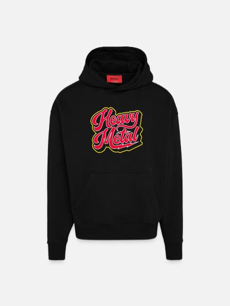 Heavy Metal Bold 3D Script - Sweat à capuche bio épais oversize fabriqué en UE - SOLID BLACK