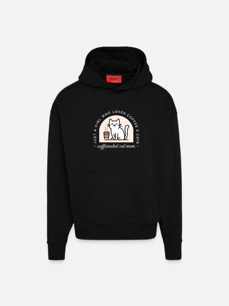 Maman chatte et amoureuse du café - Sweat à capuche bio épais oversize fabriqué en UE - SOLID BLACK