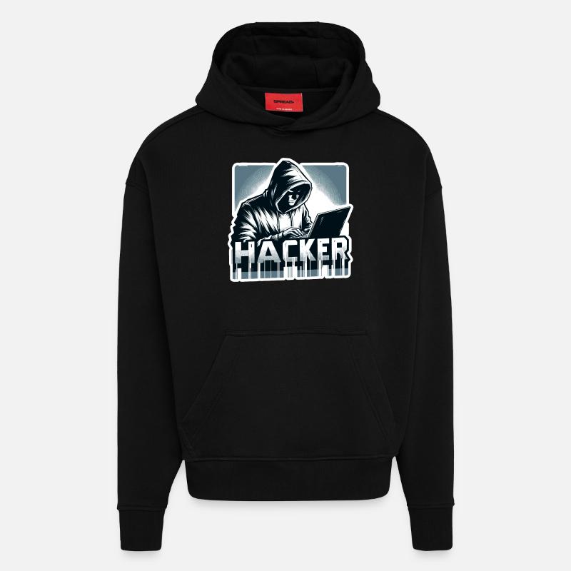 Hacker - Illustration - Sweat à capuche bio épais oversize fabriqué en UE - SOLID BLACK