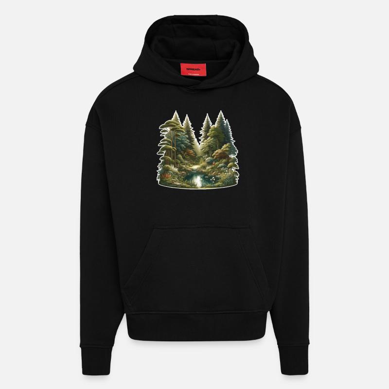 Paysage - Illustration - Sweat à capuche bio épais oversize fabriqué en UE - SOLID BLACK
