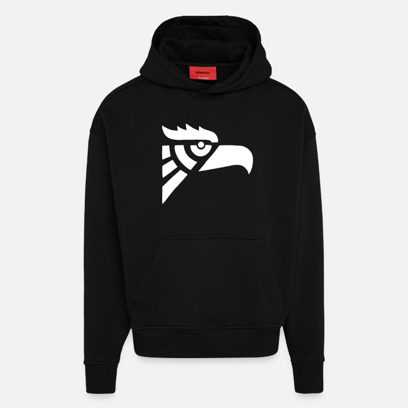 Tête d'aigle blanc aztèque - Sweat à capuche bio épais oversize fabriqué en UE - SOLID BLACK