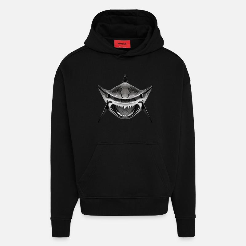 Requin avec la gueule ouverte - Sweat à capuche bio épais oversize fabriqué en UE - SOLID BLACK