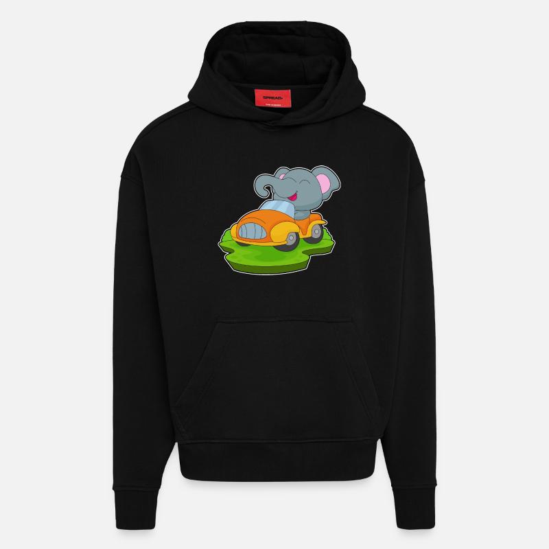 Voiture d’éléphant - Sweat à capuche bio épais oversize fabriqué en UE - SOLID BLACK