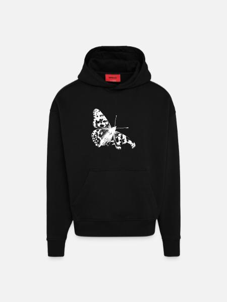 La beauté rare du papillon chardon - Sweat à capuche bio épais oversize fabriqué en UE - SOLID BLACK