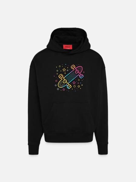 Skateboarding Cartoon Look - Hoodie- made by SPREAD - SOLID BLACK