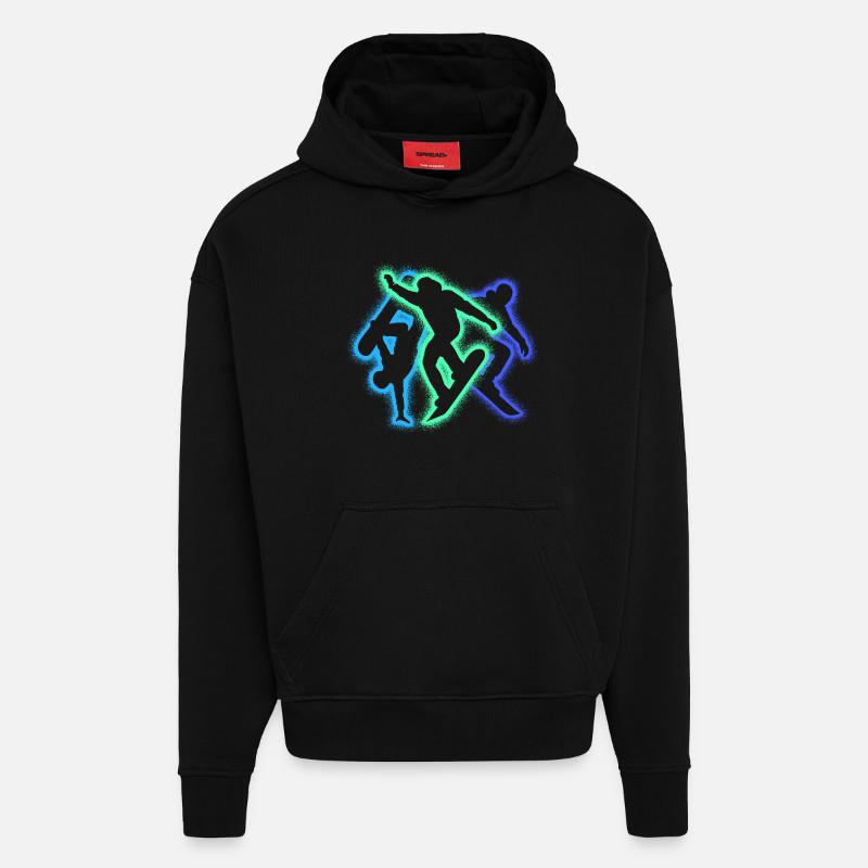Silhouettes de snowboardeurs hommes garçons snowboard - Sweat à capuche bio épais oversize fabriqué en UE - SOLID BLACK