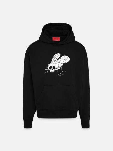 Fly Skull (White) - Hoodie- made by SPREAD  - SOLID BLACK