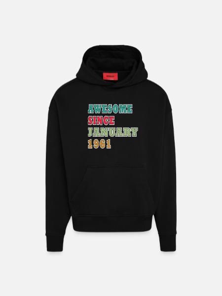 65th Birthday Original January 1961 - Hoodie- made by SPREAD  - SOLID BLACK