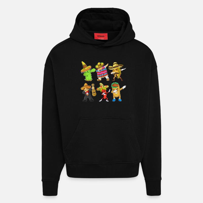 Cinco de Mayo Dab Characters Shirt - Sweat à capuche bio épais oversize fabriqué en UE - SOLID BLACK