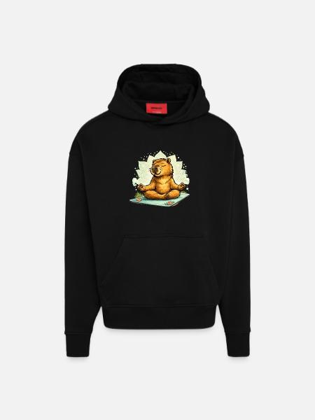 Sweet capybara doing yoga - Hoodie- made by SPREAD  - SOLID BLACK