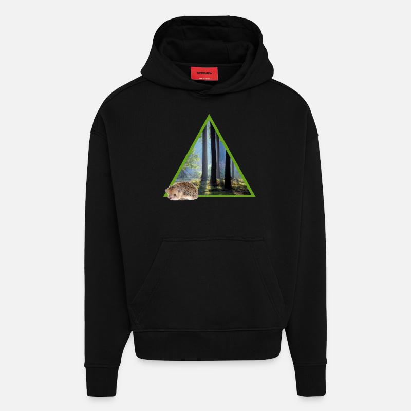 forêt 52 avec hérisson - Sweat à capuche bio épais oversize fabriqué en UE - SOLID BLACK