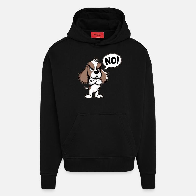 Cocker Spaniel disant "Non ! - Sweat à capuche bio épais oversize fabriqué en UE - SOLID BLACK