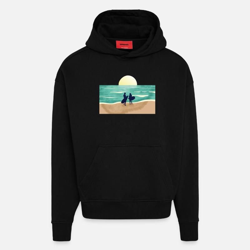 Surfeur au coucher du soleil d’été - Sweat à capuche bio épais oversize fabriqué en UE - SOLID BLACK