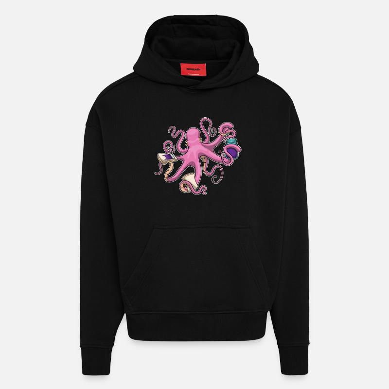 Sandwich au poulpe - Sweat à capuche bio épais oversize fabriqué en UE - SOLID BLACK