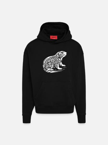 Chien de prairie tribal - Sweat à capuche bio épais oversize fabriqué en UE - SOLID BLACK