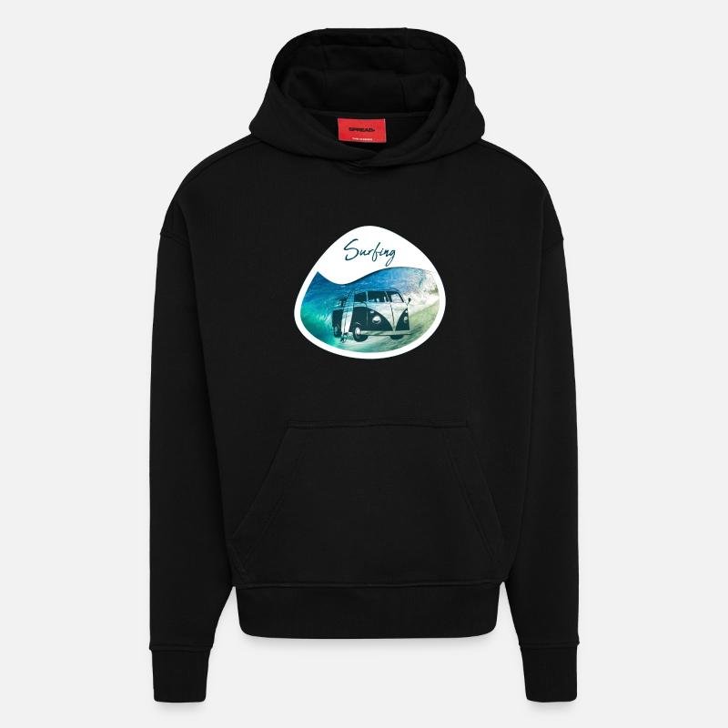 Bus de surf - design - Sweat à capuche bio épais oversize fabriqué en UE - SOLID BLACK