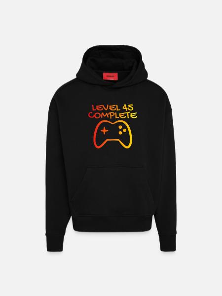 45th Birthday Level 45 Complete - Hoodie- made by SPREAD - SOLID BLACK