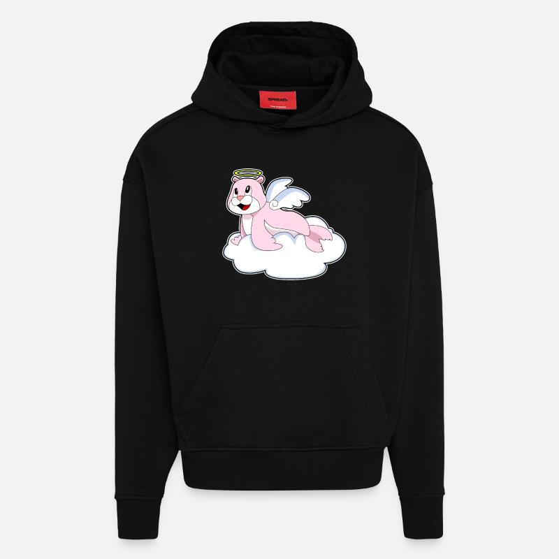 Nuages de phoque Ange - Sweat à capuche bio épais oversize fabriqué en UE - SOLID BLACK