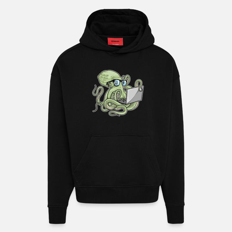 Krake Laptop - Hoodie- made by SPREAD - SOLID BLACK