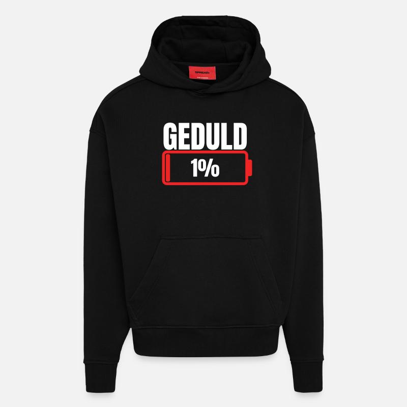 Patience 1% battery empty - Hoodie- made by SPREAD - SOLID BLACK