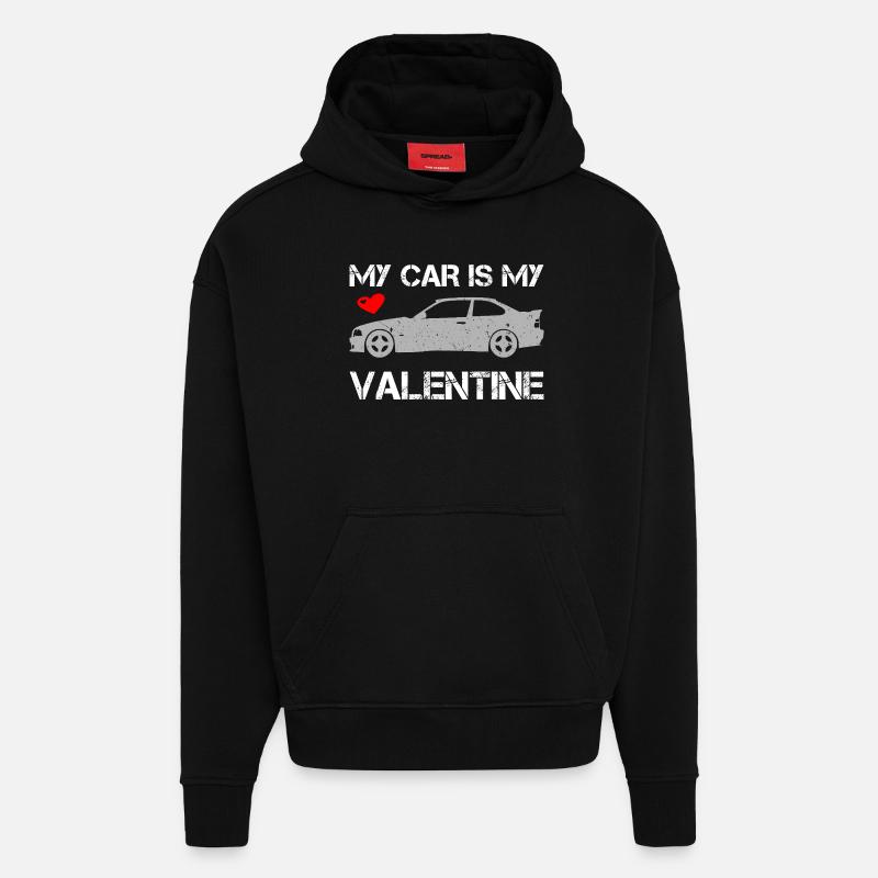 Ma voiture est ma Saint-Valentin - Sweat à capuche bio épais oversize fabriqué en UE - SOLID BLACK