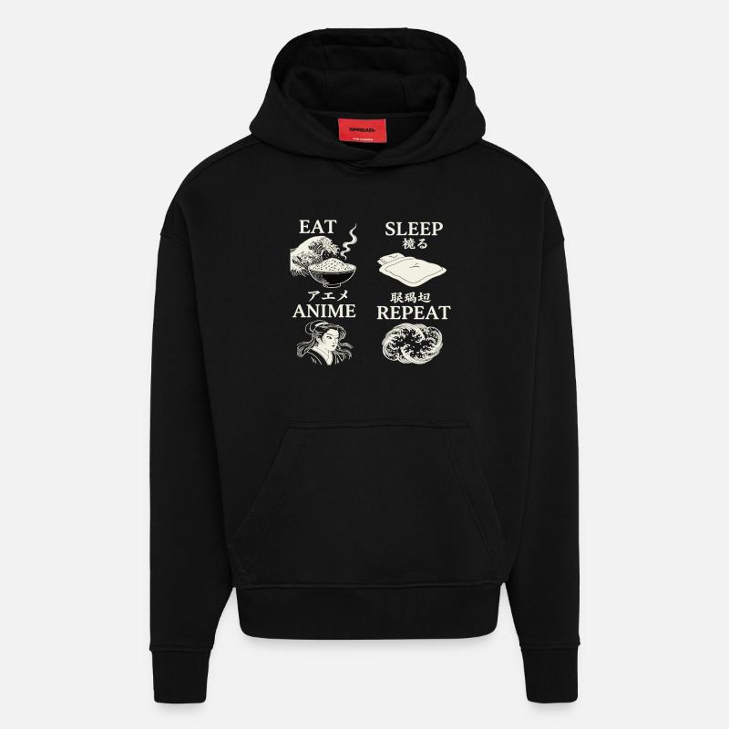 MANGER DORMIR ANIME RÉPÉTER - Sweat à capuche bio épais oversize fabriqué en UE - SOLID BLACK