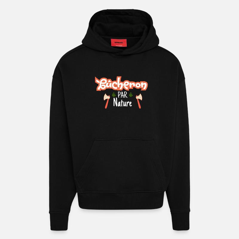 Bûcheron par nature - Sweat à capuche bio épais oversize fabriqué en UE - SOLID BLACK