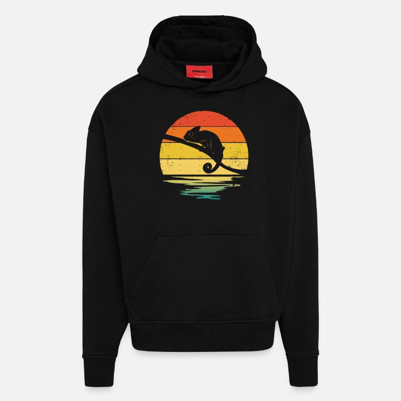 Chameleon Rétro Graphique - Sweat à capuche bio épais oversize fabriqué en UE - SOLID BLACK