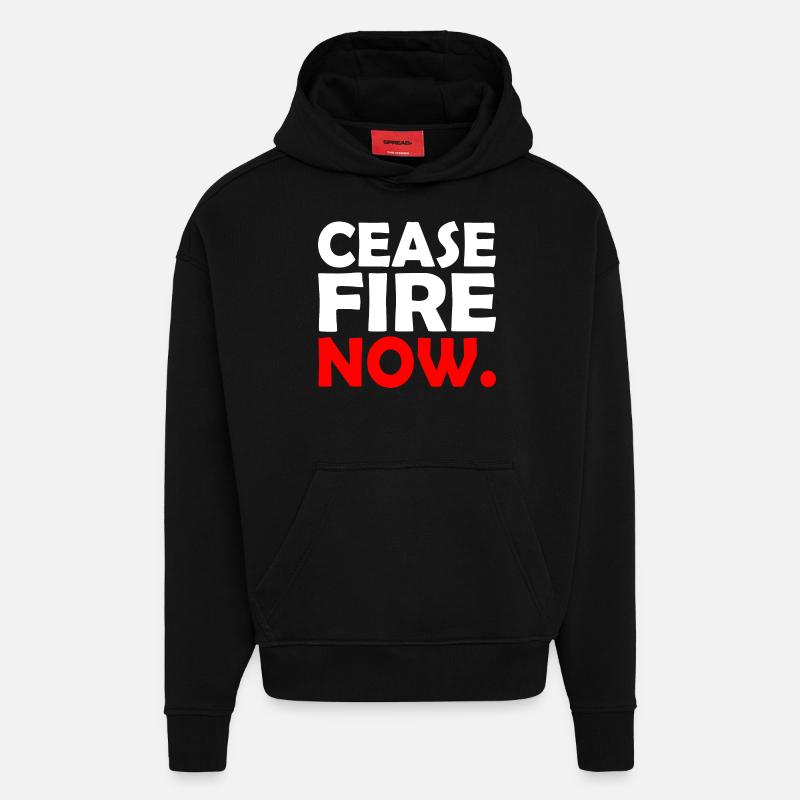 Ceasefire now - Sweat à capuche bio épais oversize fabriqué en UE - SOLID BLACK