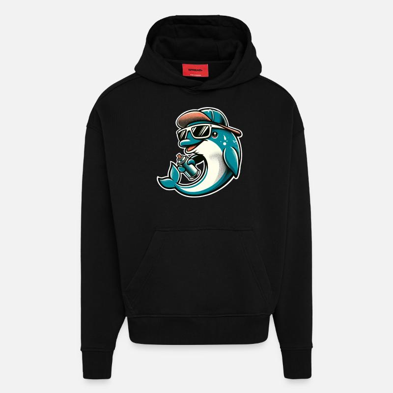 Bombe aérosol Dolphin Graffiti - Sweat à capuche bio épais oversize fabriqué en UE - SOLID BLACK