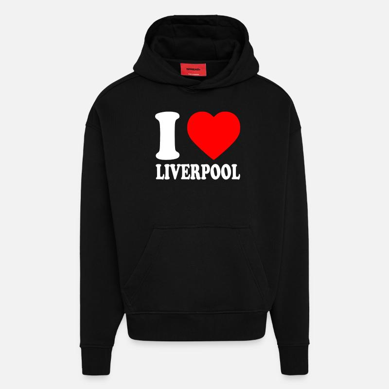 I love liverpool - Sweat à capuche bio épais oversize fabriqué en UE - SOLID BLACK