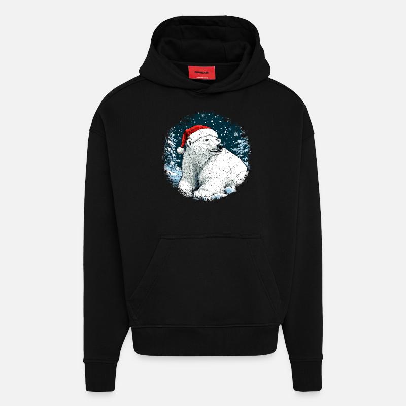 Ours polaire de Noël - Sweat à capuche bio épais oversize fabriqué en UE - SOLID BLACK
