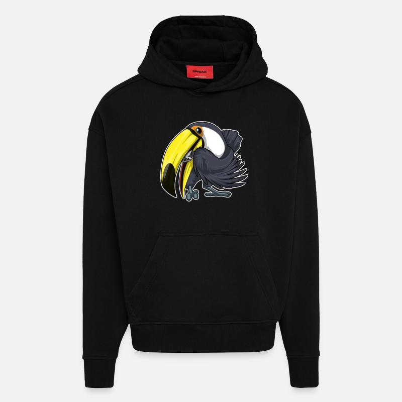 Toucan Musicien Harmonica Musique - Sweat à capuche bio épais oversize fabriqué en UE - SOLID BLACK