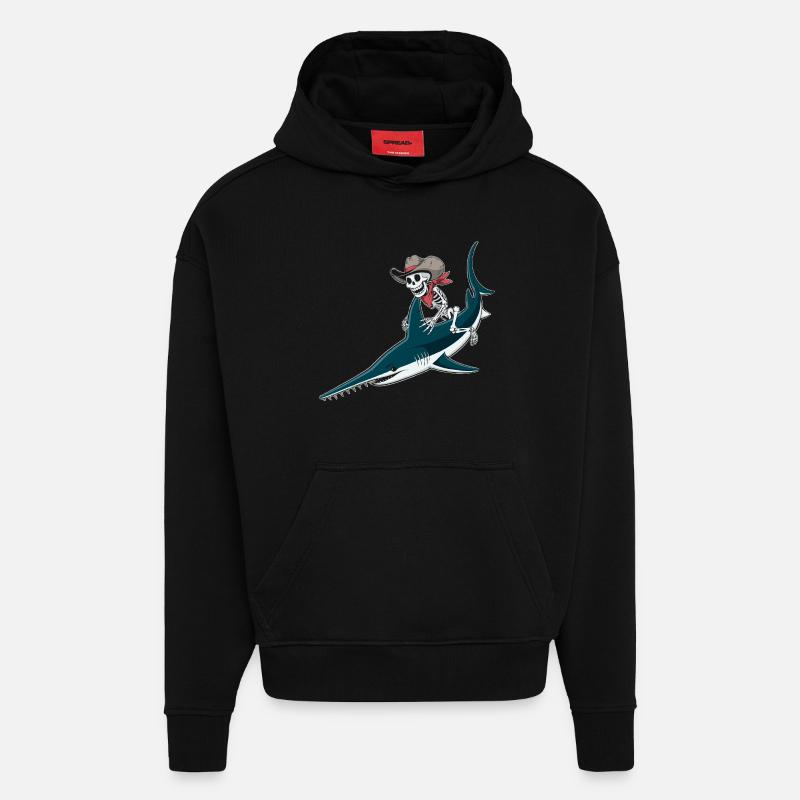 Knochencowboy auf Sägefisch-Abenteuer Sägerochen  - Hoodie- made by SPREAD  - SOLID BLACK