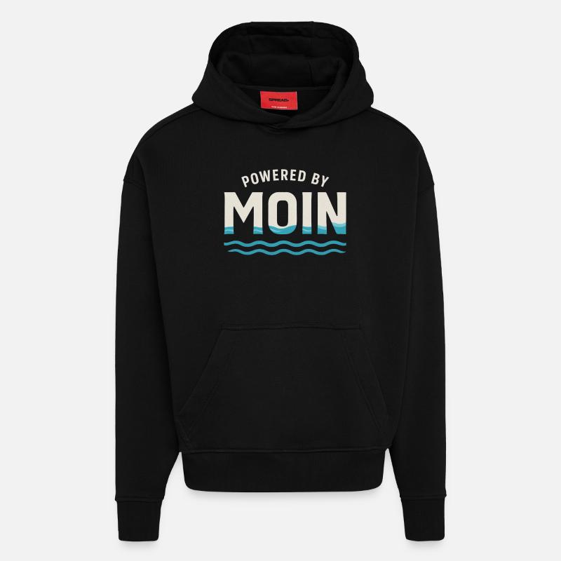 Moon Power Waves Logo - Sweat à capuche bio épais oversize fabriqué en UE - SOLID BLACK