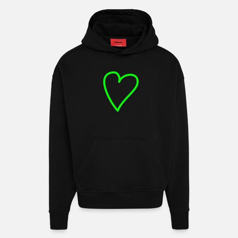 Coeur à main levée vert - Sweat à capuche bio épais oversize fabriqué en UE - SOLID BLACK
