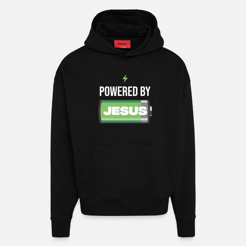 Énergie par Jésus Batterie Illustration - Sweat à capuche bio épais oversize fabriqué en UE - SOLID BLACK