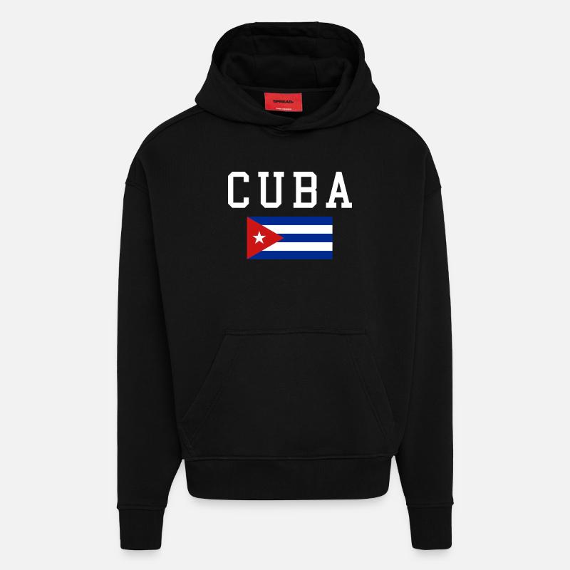 Drapeau cubain - Sweat à capuche bio épais oversize fabriqué en UE - SOLID BLACK