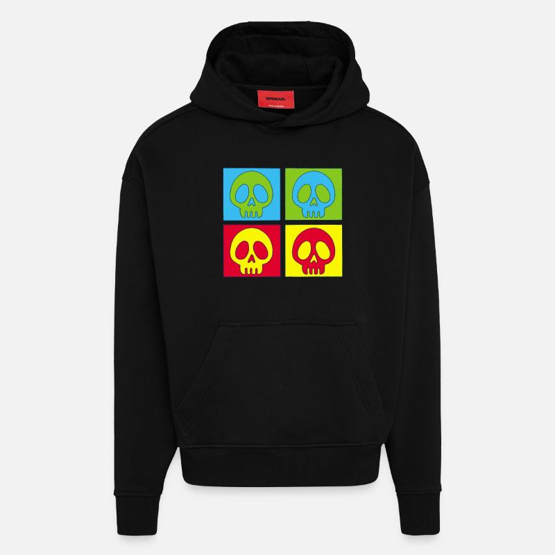 Crânes et quadrichromie - Sweat à capuche bio épais oversize fabriqué en UE - SOLID BLACK