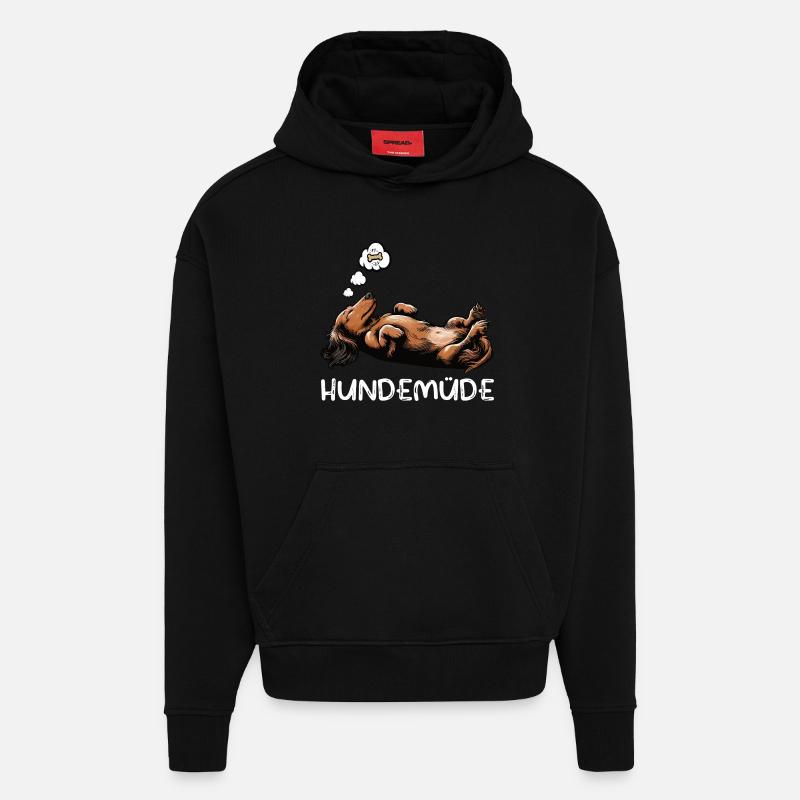 Hundemüde Langhaardackel Dackel Dackelhalter - Hoodie- made by SPREAD - SOLID BLACK