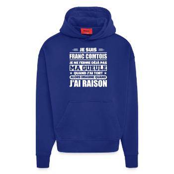 Franc comtois je ferme pas ma gueule franche comté - Sweat à capuche bio épais oversize fabriqué en UE - Iconic Blue - Devant