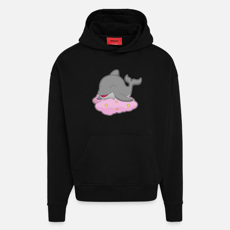 Dolphin Clouds - Hoodie- made by SPREAD - SOLID BLACK