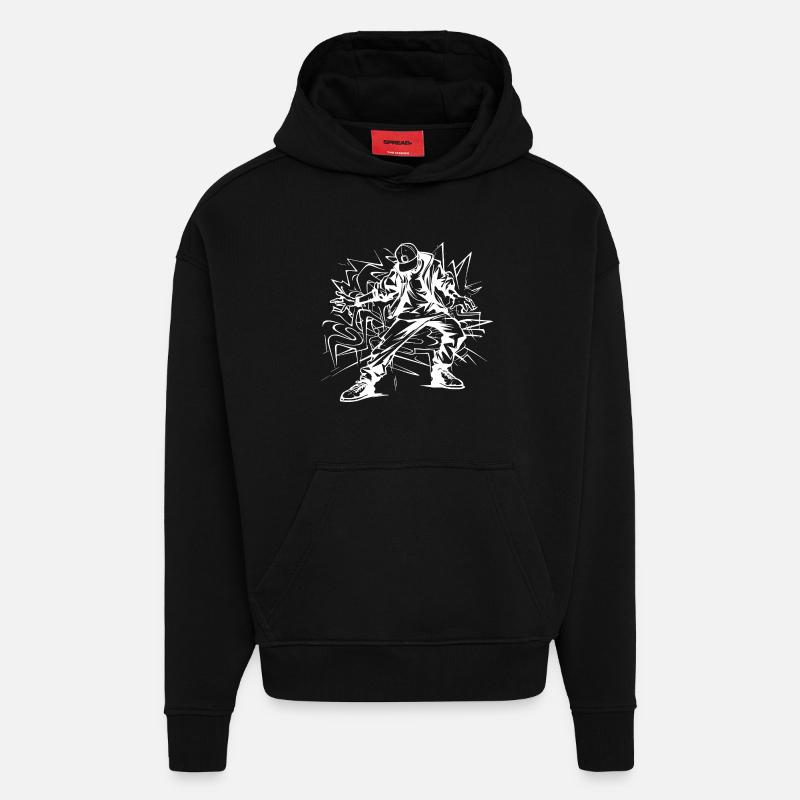 Breakdancer Drawing - Hoodie- made by SPREAD  - SOLID BLACK