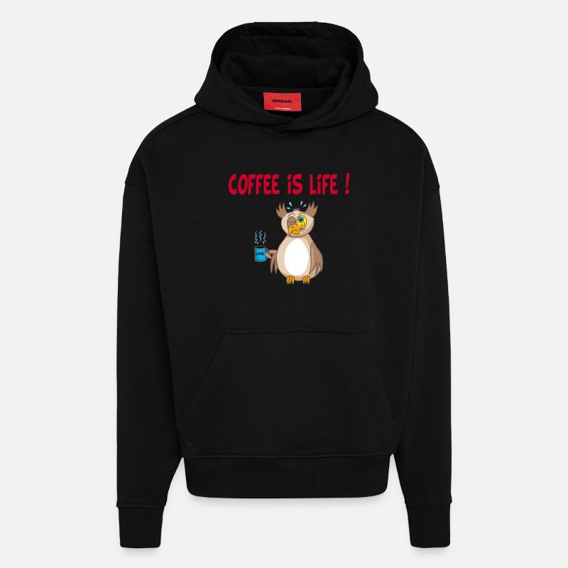 Eule und Kaffee (Englisch) - Hoodie- made by SPREAD  - SOLID BLACK
