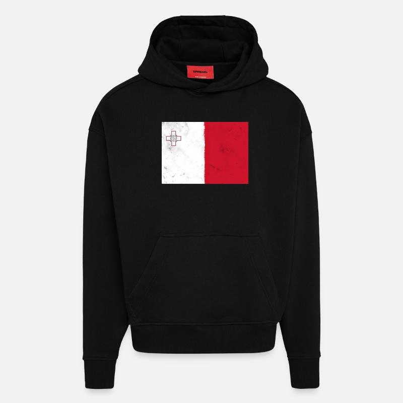 Drapeau de Malte - Sweat à capuche bio épais oversize fabriqué en UE - SOLID BLACK