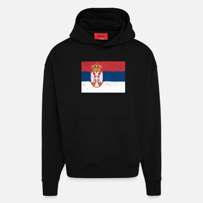 Drapeau de la Serbie - Sweat à capuche bio épais oversize fabriqué en UE - SOLID BLACK