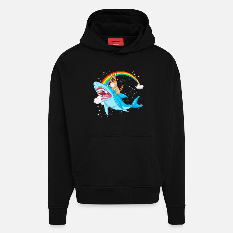 German Shepherd Riding Shark - Hoodie- made by SPREAD  - SOLID BLACK